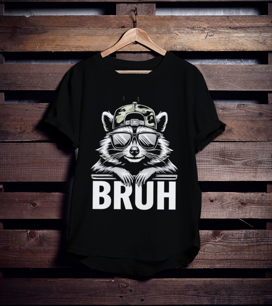 Raccoon With Camo Hat And Sunglasses Bruh T-Shirt
