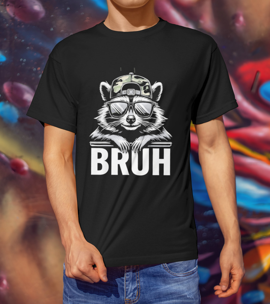 Raccoon With Camo Hat And Sunglasses Bruh T-Shirt