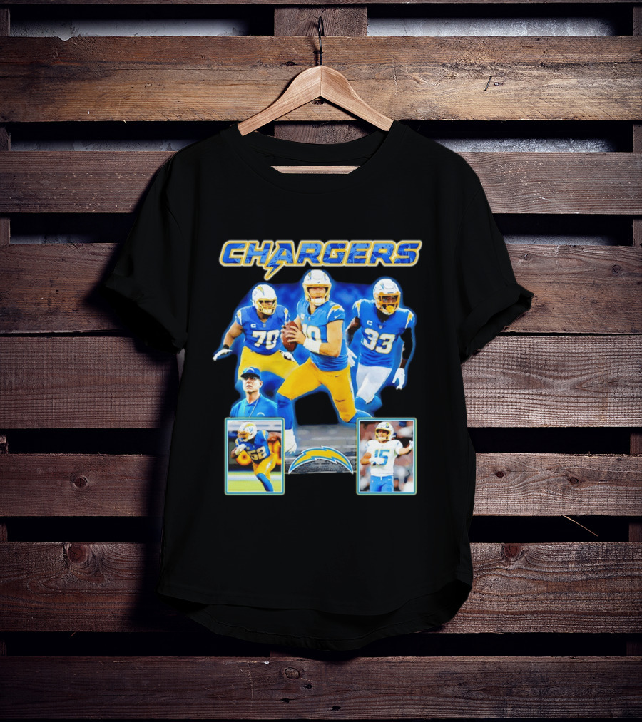Los Angeles Chargers Players Collage Featuring Quarterback Wide Receiver And Running Back T-Shirt