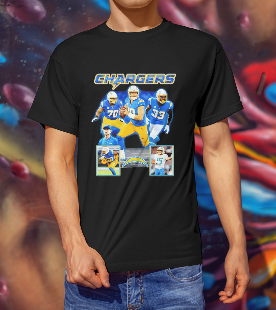 Los Angeles Chargers Players Collage Featuring Quarterback Wide Receiver And Running Back T-Shirt