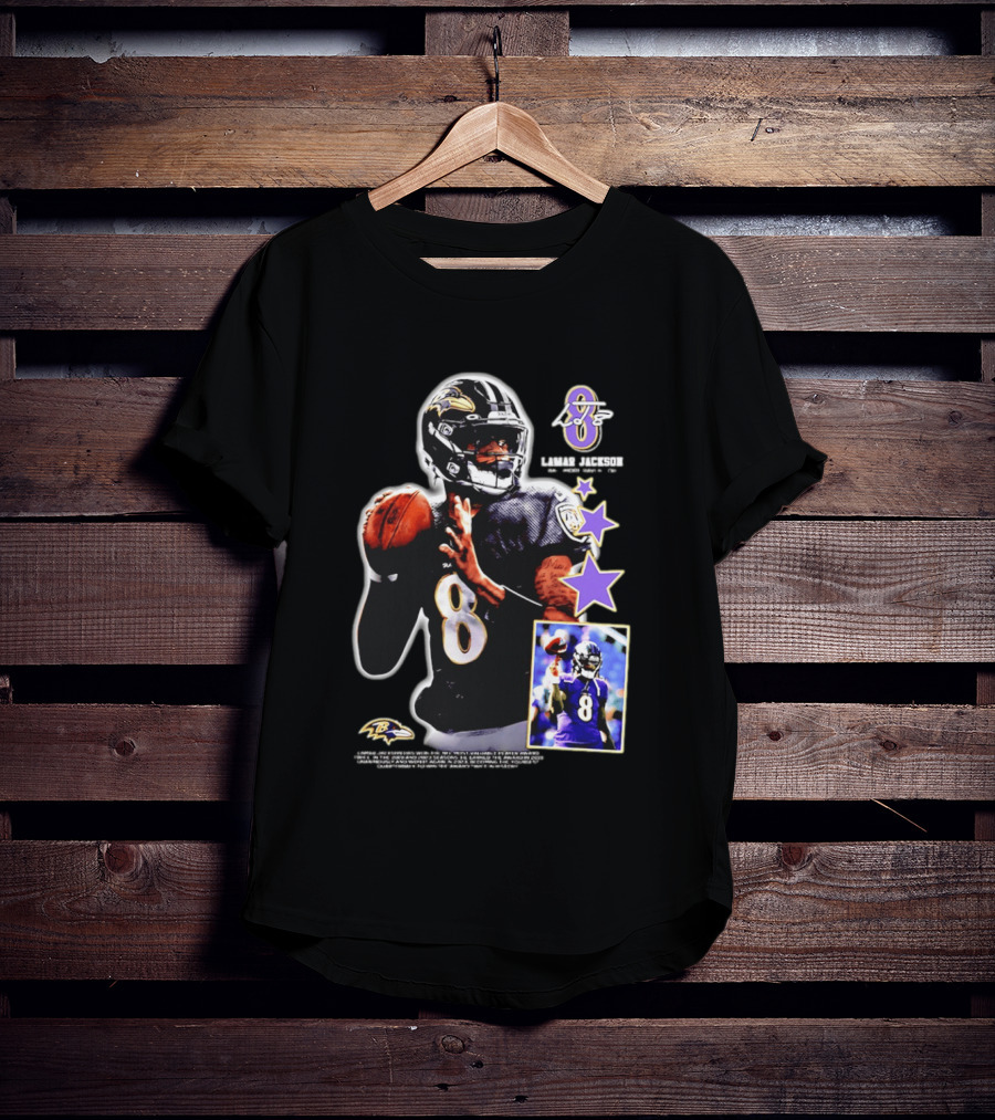 Lamar Jackson Baltimore Ravens No 8 MVP Stars Iconic Football Legend T-Shirt