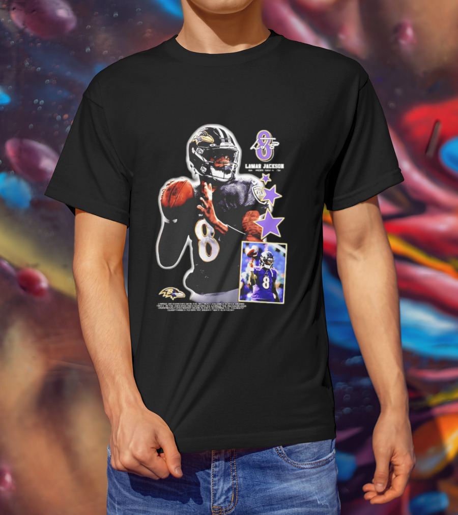 Lamar Jackson Baltimore Ravens No 8 MVP Stars Iconic Football Legend T-Shirt