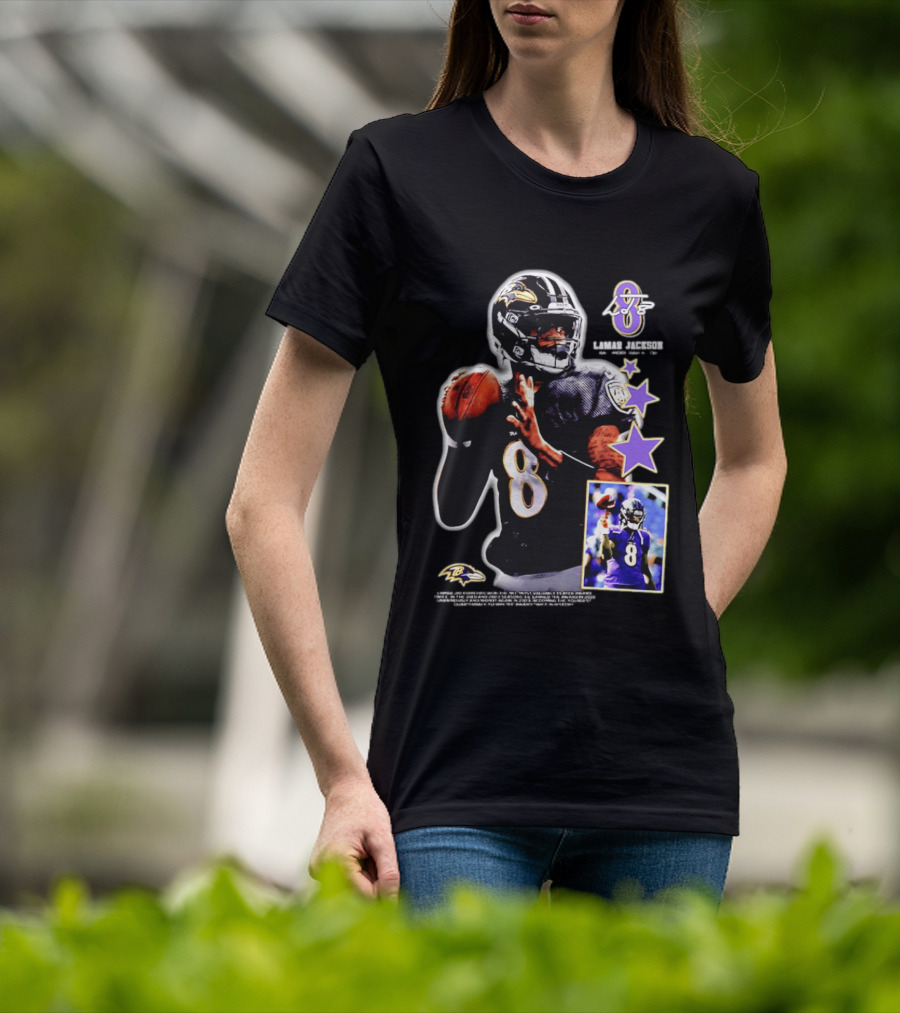 Lamar Jackson Baltimore Ravens No 8 MVP Stars Iconic Football Legend T-Shirt