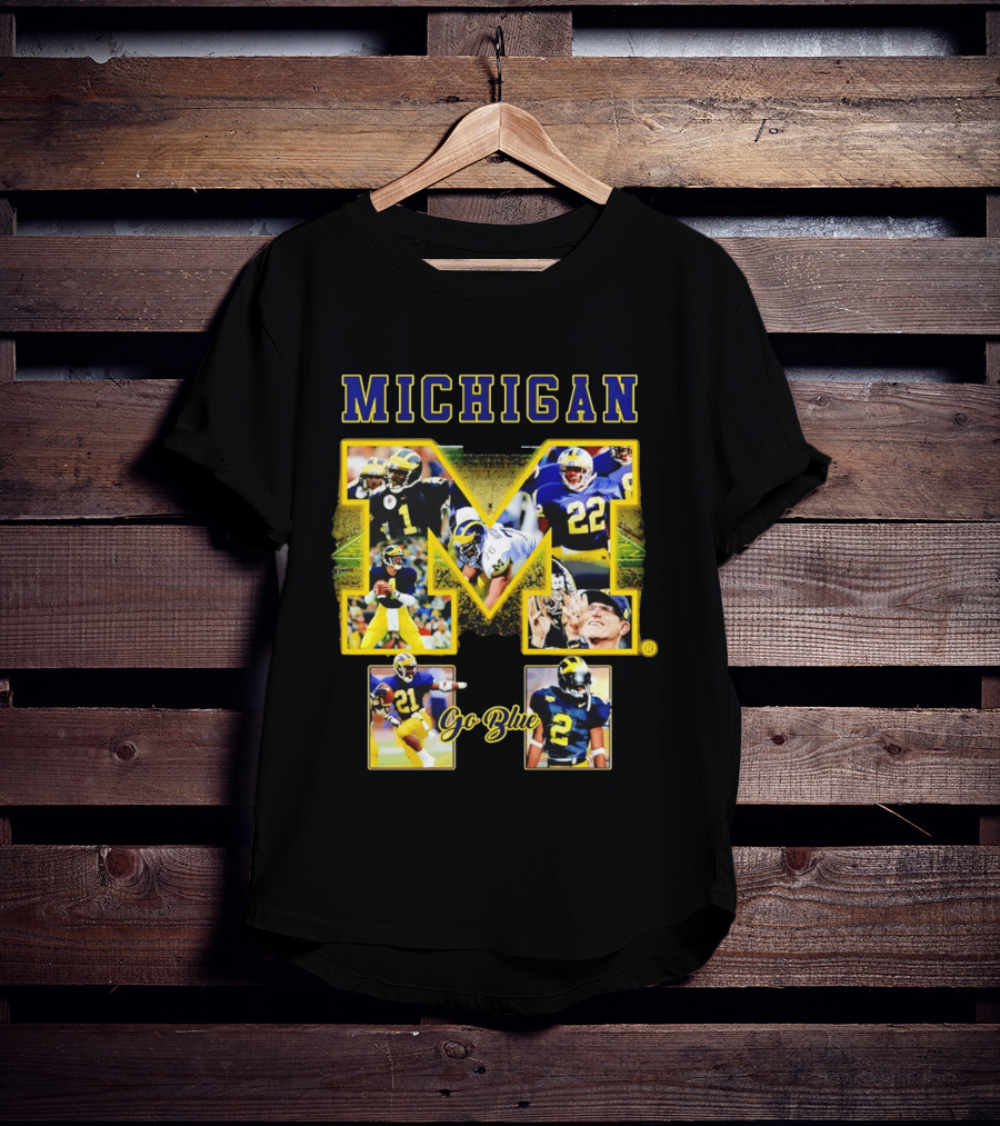 Michigan Wolverines Go Blue Football Iconic Collage T-Shirt