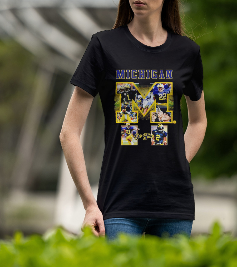 Michigan Wolverines Go Blue Football Iconic Collage T-Shirt
