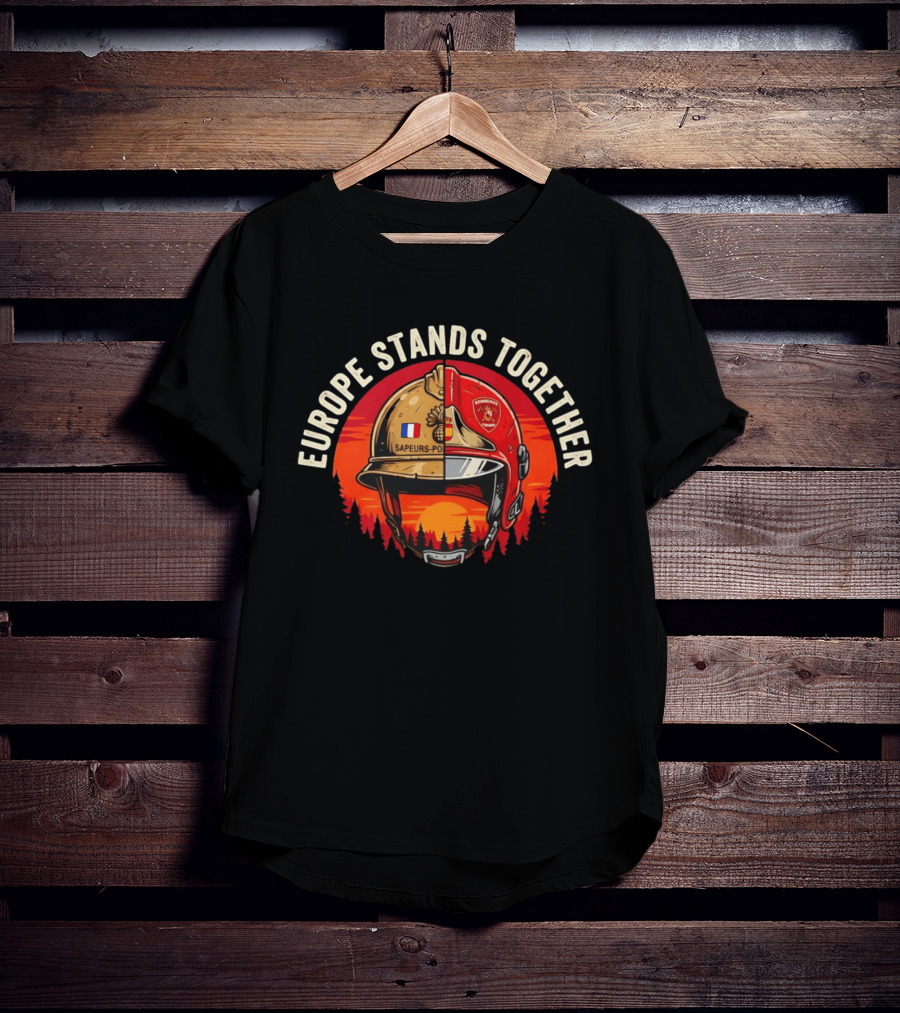 Europe Stands Together Sapeurs Pompiers Bomberos France Spain Firefighter Solidarity T-Shirt