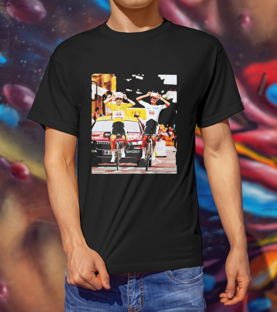 Tadej Pogačar Isaac Del Toro UAE Team Emirates Cycling Skoda Tour Celebratory Finish T-Shirt