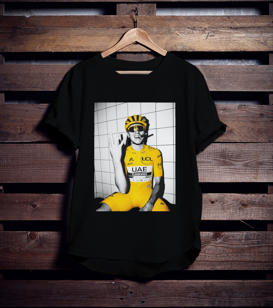 Tadej Pogačar UAE Emirates LCL Yellow Jersey Cycling Champion T-Shirt