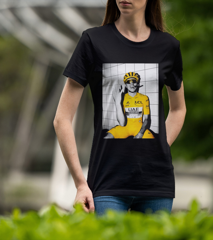 Tadej Pogačar UAE Emirates LCL Yellow Jersey Cycling Champion T-Shirt
