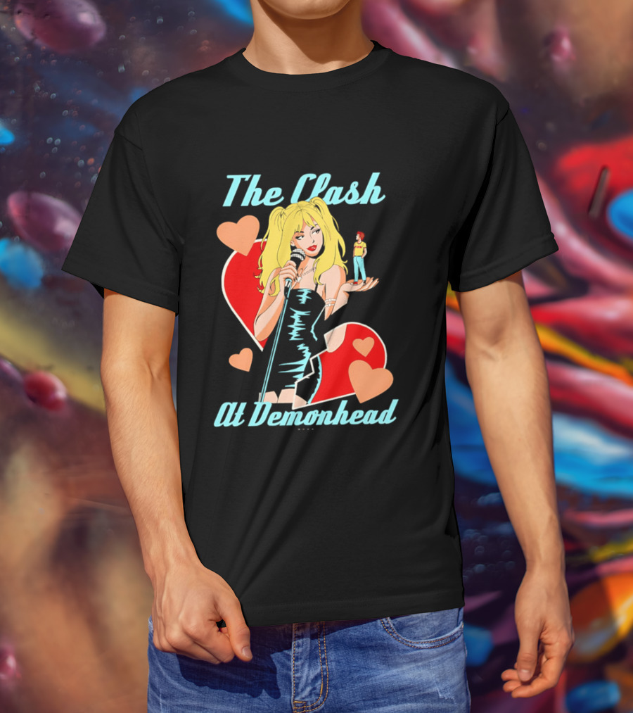 The Clash At Demonhead Heart And Singer With Microphone And Red Haired Figure T-Shirt