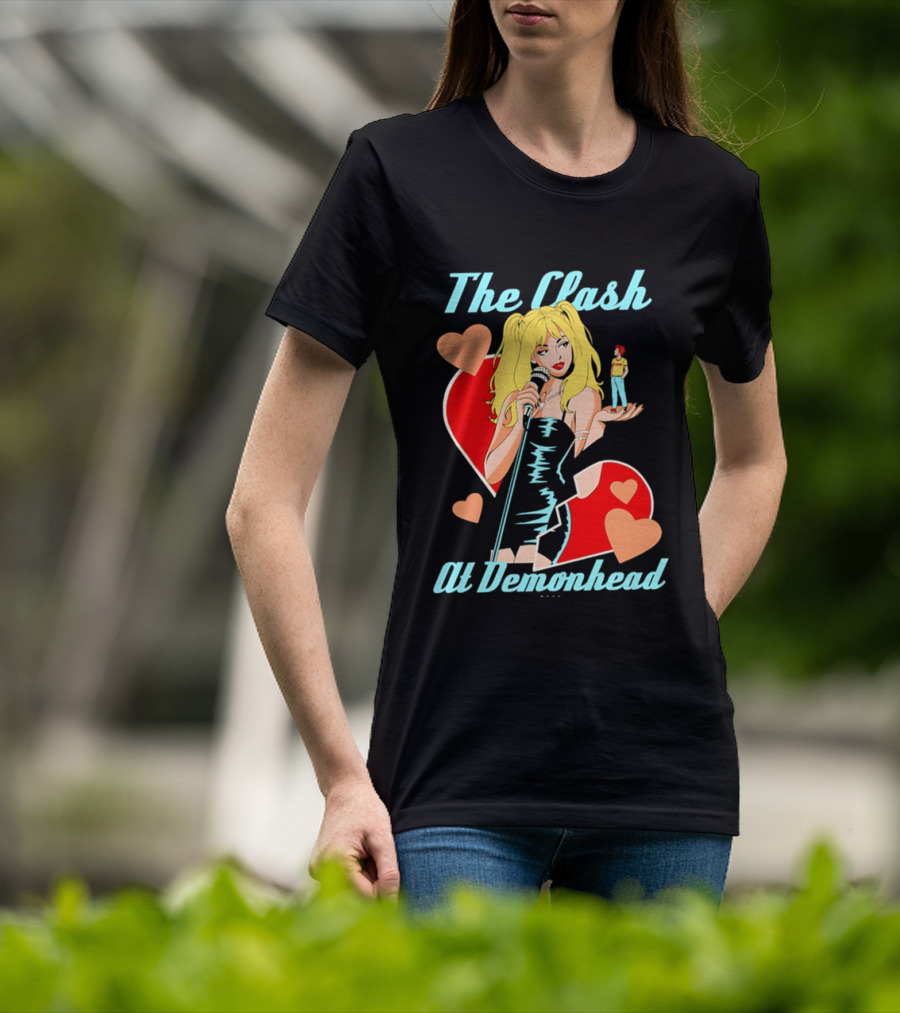 The Clash At Demonhead Heart And Singer With Microphone And Red Haired Figure T-Shirt