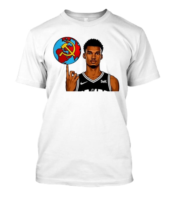 Victor Wembanyama Spinning Basketball With Communist Sickle Globe And Nike Self Jersey T-Shirt