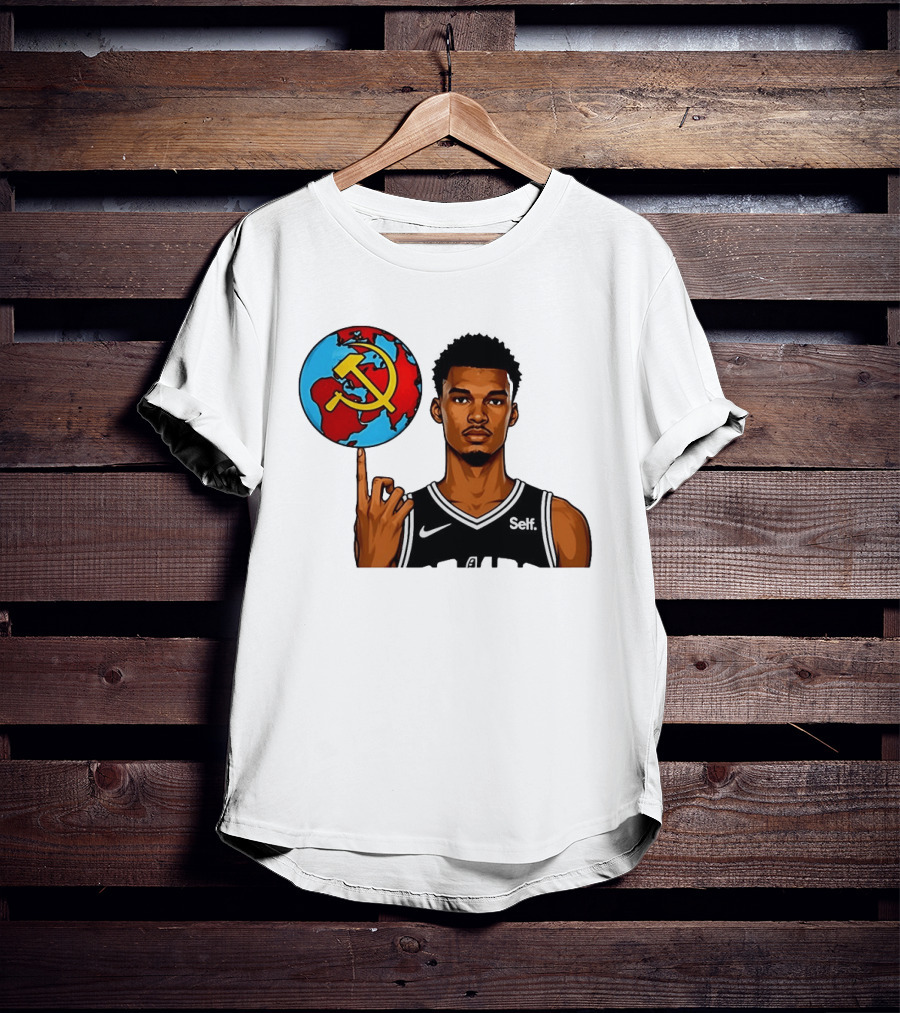 Victor Wembanyama Spinning Basketball With Communist Sickle Globe And Nike Self Jersey T-Shirt