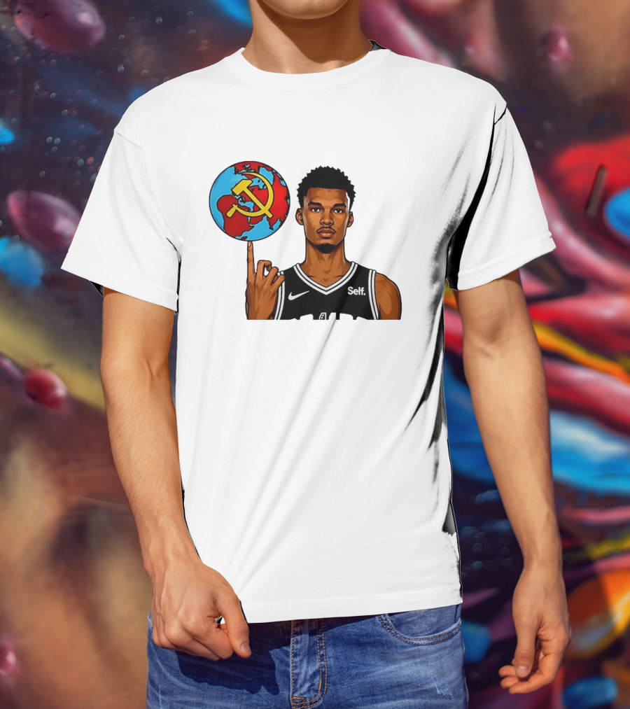 Victor Wembanyama Spinning Basketball With Communist Sickle Globe And Nike Self Jersey T-Shirt