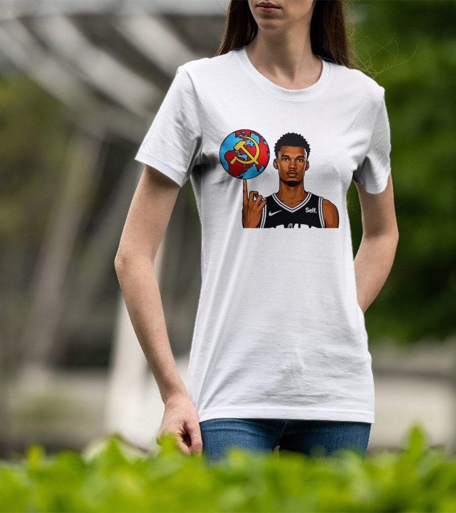 Victor Wembanyama Spinning Basketball With Communist Sickle Globe And Nike Self Jersey T-Shirt