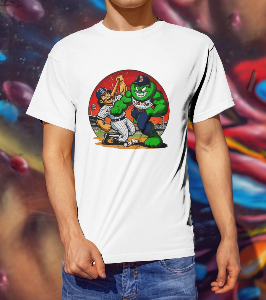 Boston Red Sox Vs New York Yankees Rivalry Cartoon Monsters Showdown T-Shirt