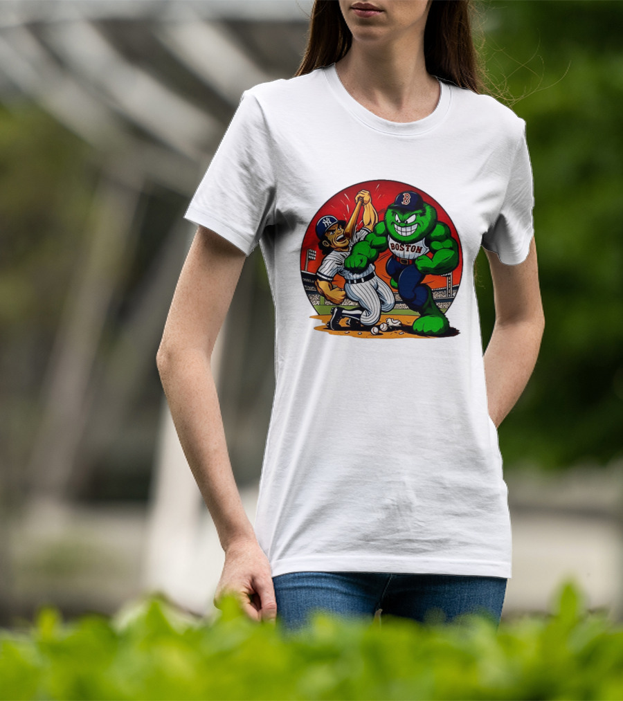 Boston Red Sox Vs New York Yankees Rivalry Cartoon Monsters Showdown T-Shirt