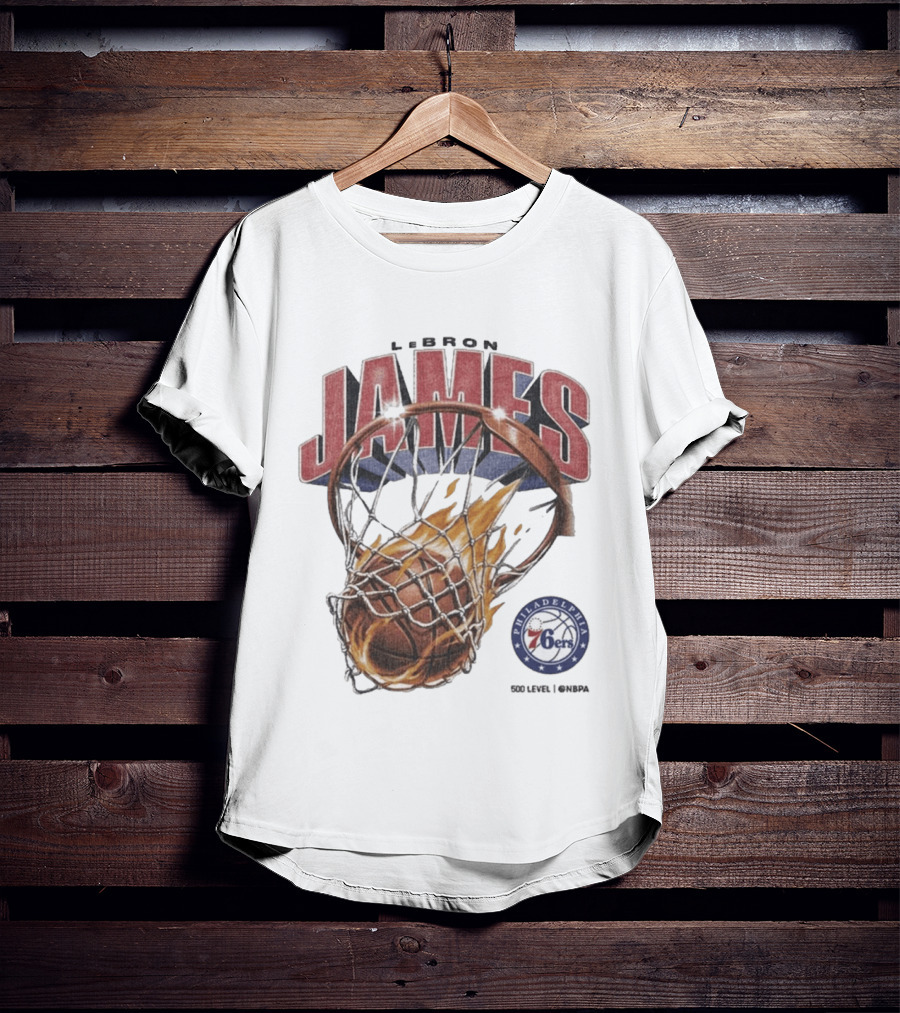 LeBron James Philadelphia 76ers Basketball Hoop Fire NBA 90s T-Shirt