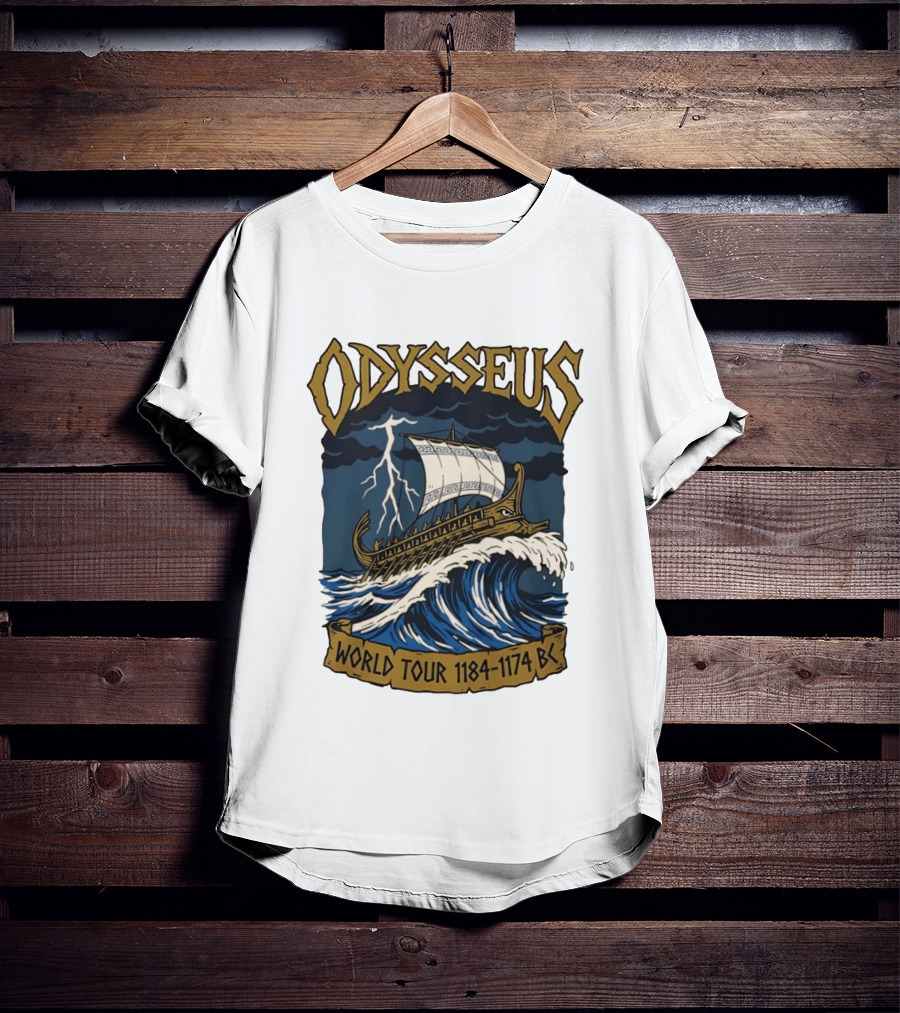 Odysseus World Tour 1184 1174 BC Viking Ship Adventure Wave Breaking Stormy Sea T-Shirt