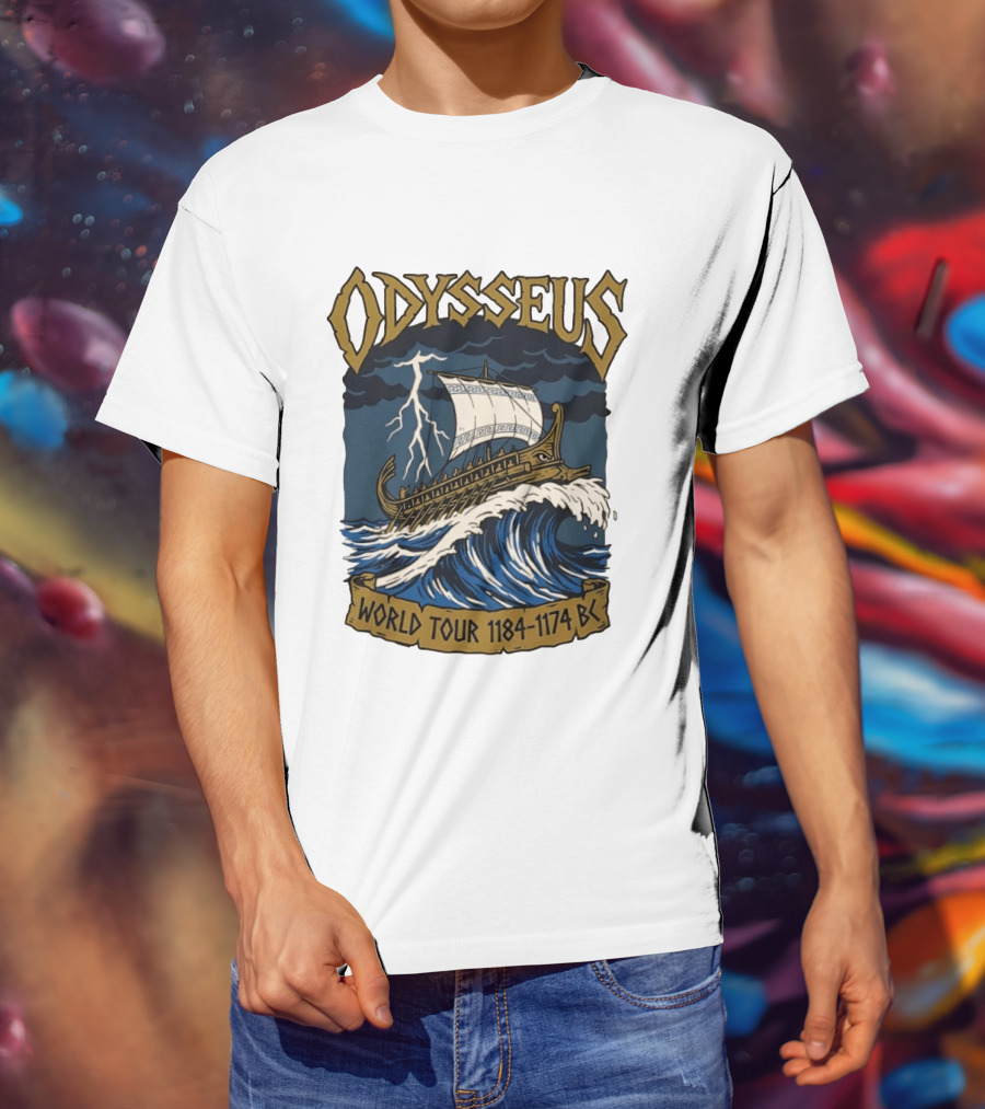Odysseus World Tour 1184 1174 BC Viking Ship Adventure Wave Breaking Stormy Sea T-Shirt