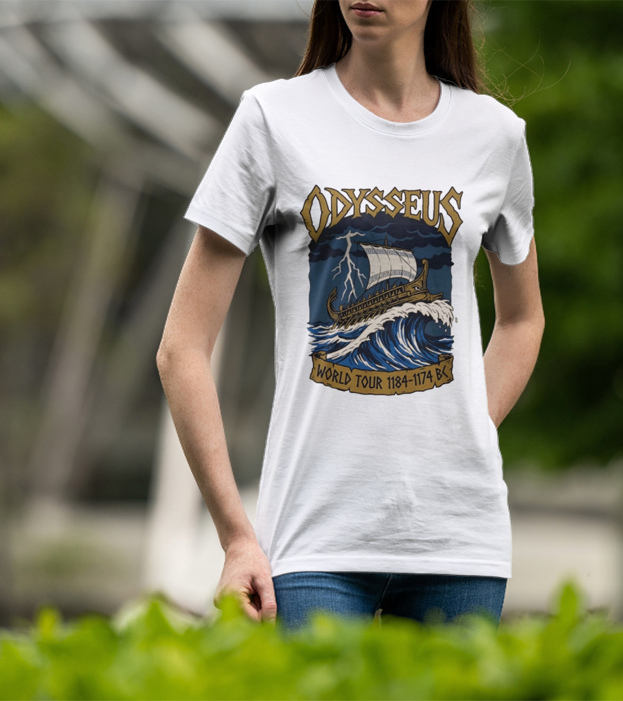 Odysseus World Tour 1184 1174 BC Viking Ship Adventure Wave Breaking Stormy Sea T-Shirt