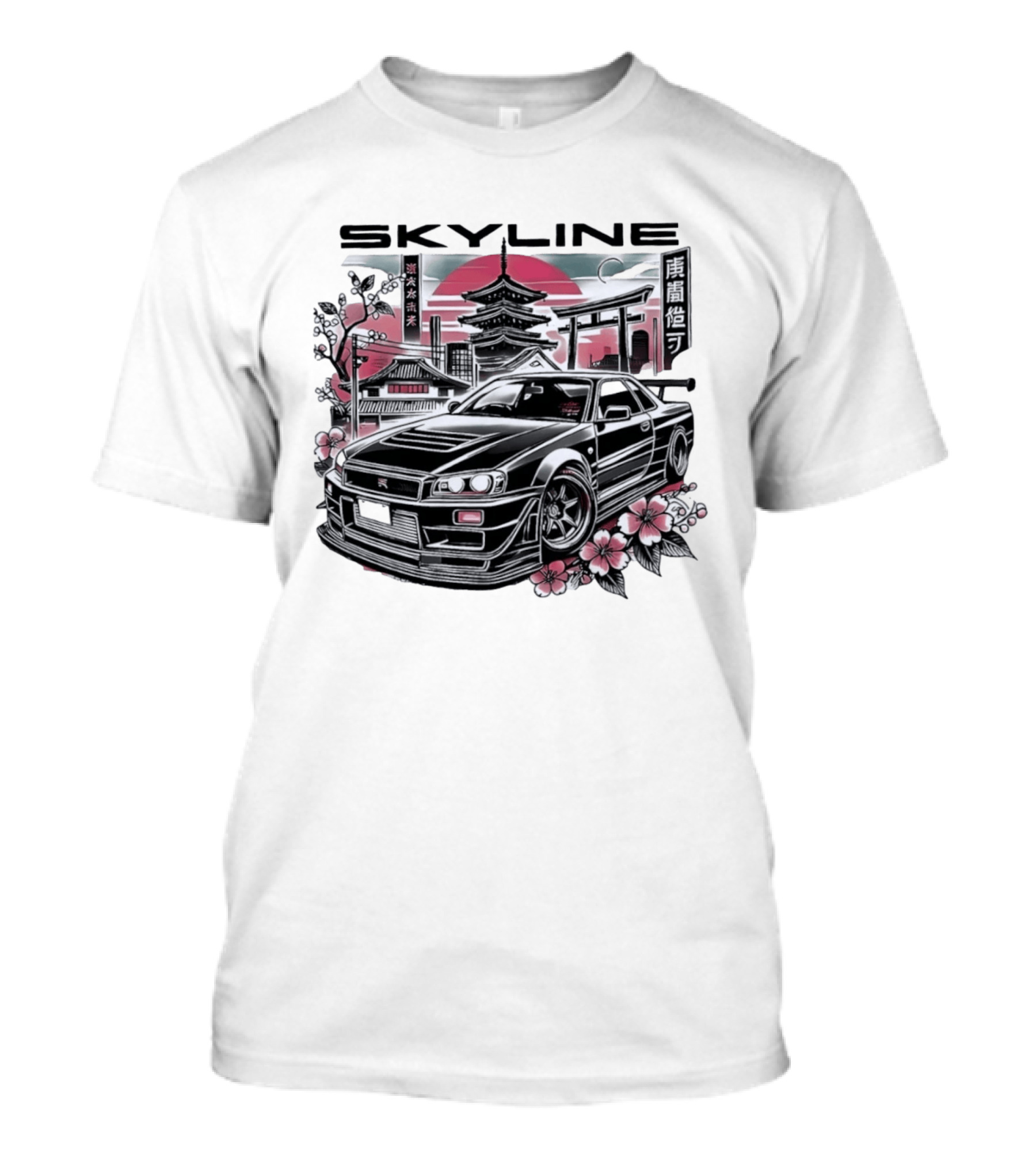 Skyline Japanese Cherry Blossom Car Pagoda Sun Blossoms T-Shirt