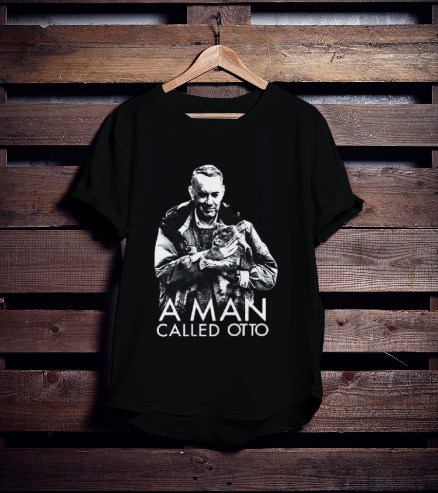 A Man Called Otto Holding Cat In Black And White T-Shirt