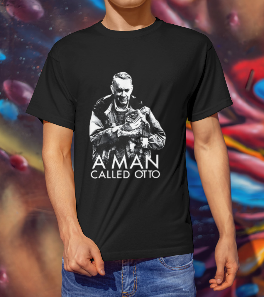 A Man Called Otto Holding Cat In Black And White T-Shirt