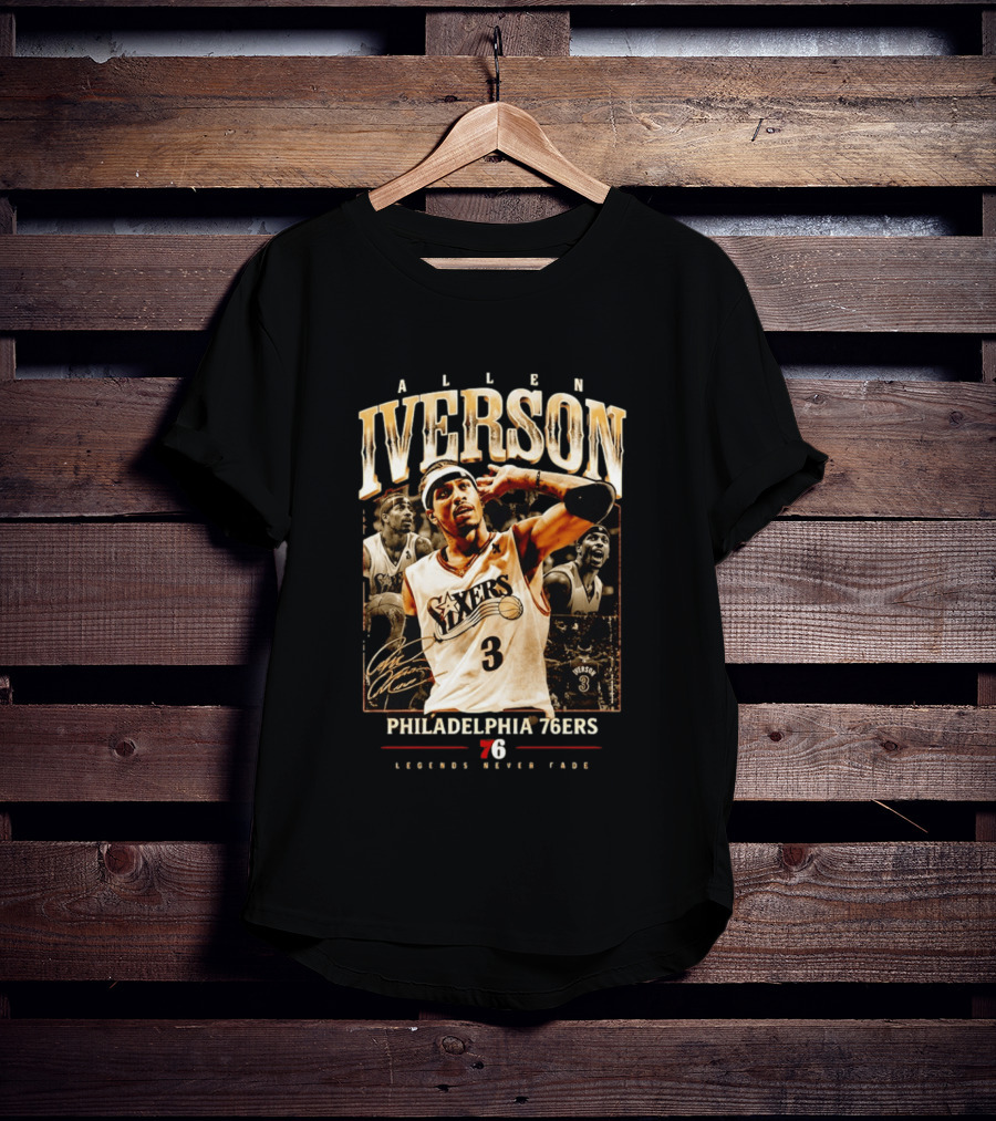 Allen Iverson Philadelphia 76ers Legends Never Fade Basketball Icon Number 3 T-Shirt