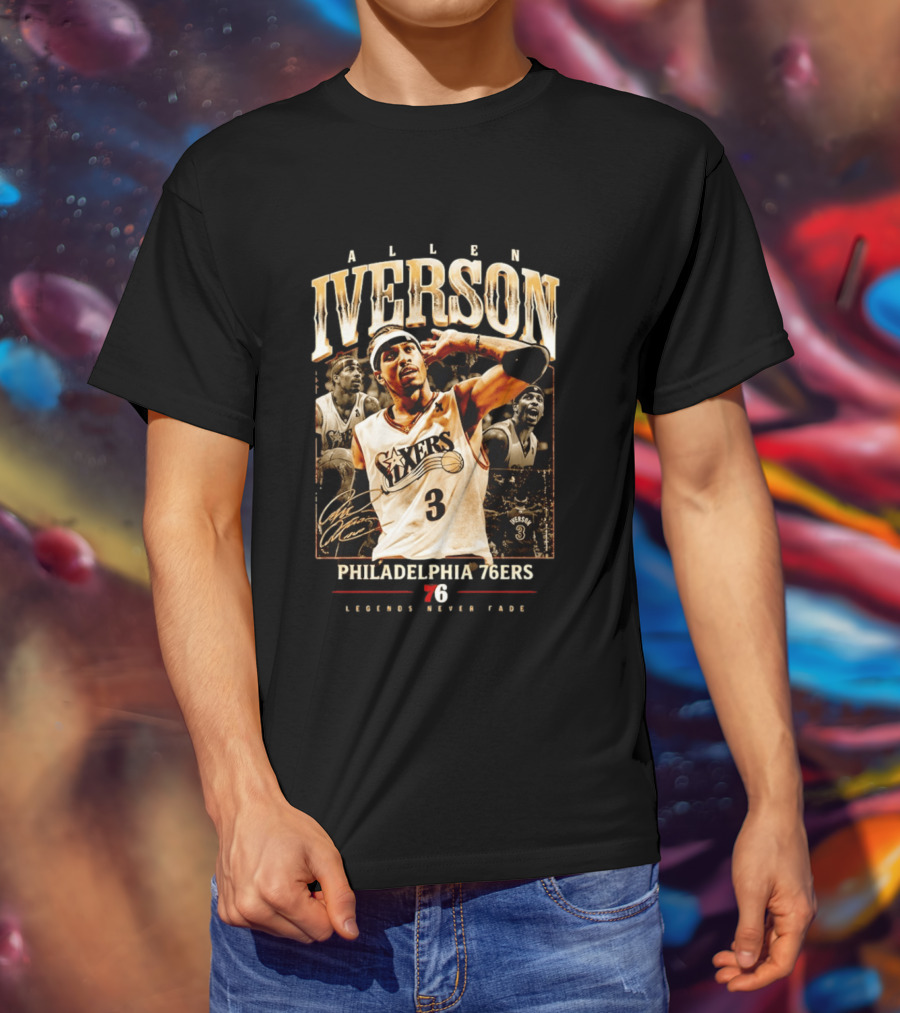 Allen Iverson Philadelphia 76ers Legends Never Fade Basketball Icon Number 3 T-Shirt