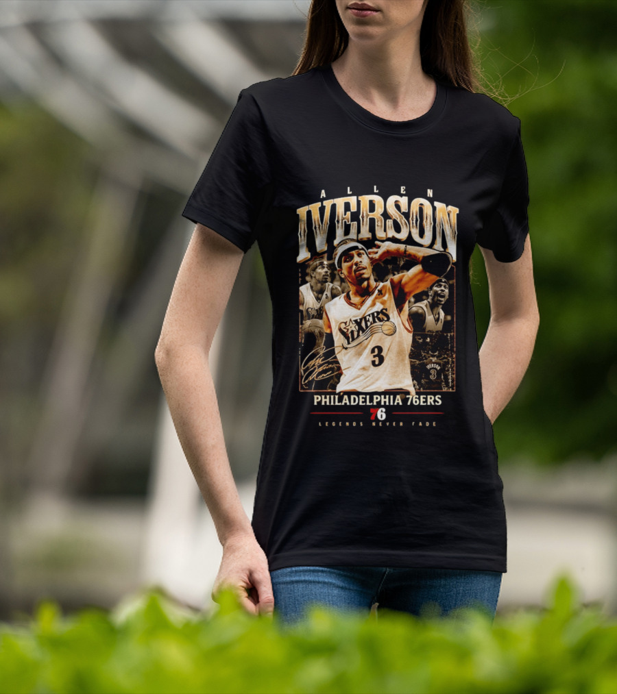 Allen Iverson Philadelphia 76ers Legends Never Fade Basketball Icon Number 3 T-Shirt