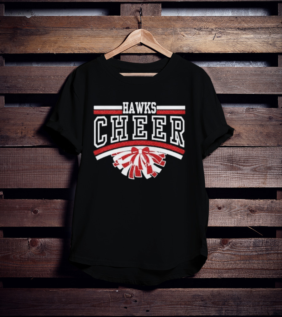 Hutchinson Hawks Cheer Maroon Glitter Bow Pom Pom T-Shirt