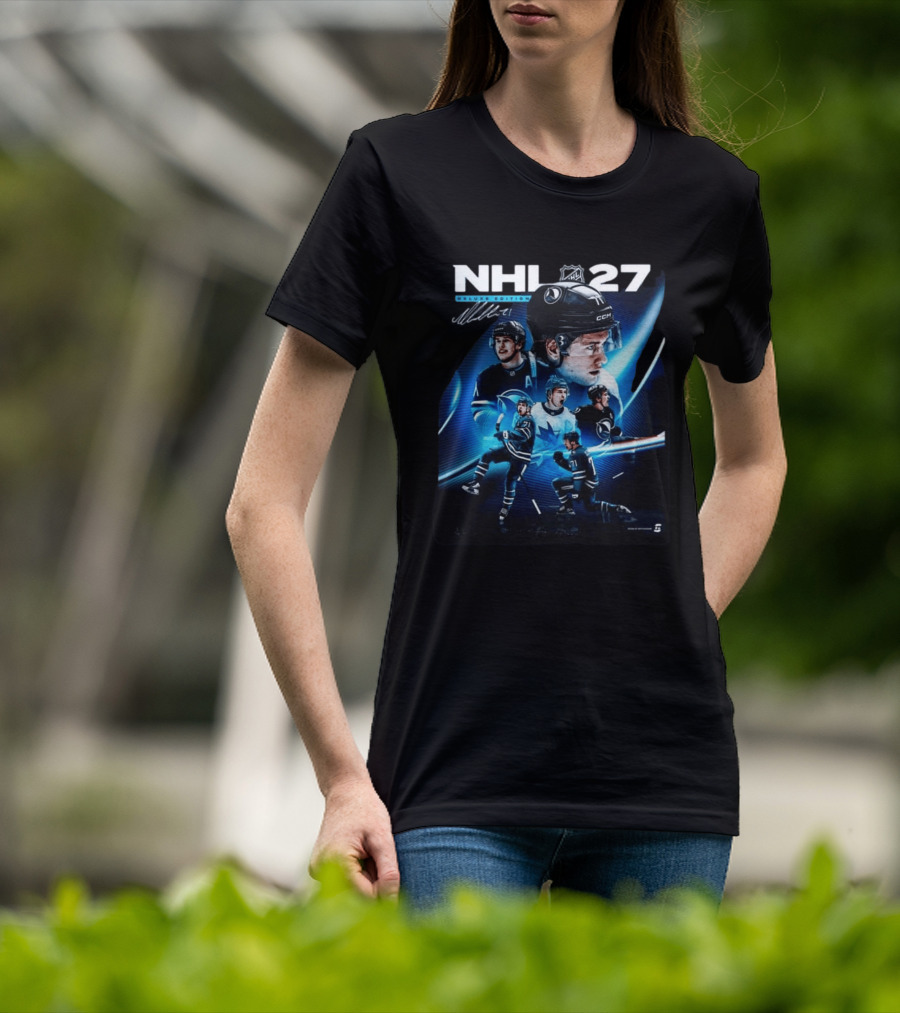NHL 27 Deluxe Edition Macklin Celebrini Autographed Cover T-Shirt