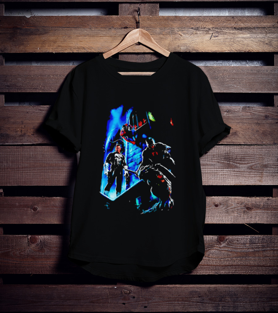 Marvel Comics Vigilante Action The Punisher Spider Man Daredevil Urban Battle Scene T-Shirt