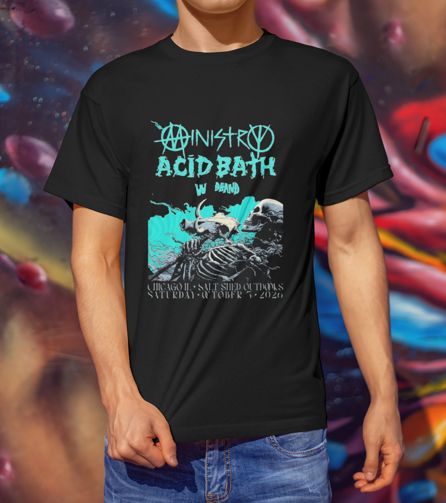 Ministry X Acid Bath Windhand Chicago IL Salt Shed Outdoors October 3 2026 Skeletons And Sea Monster T-Shirt