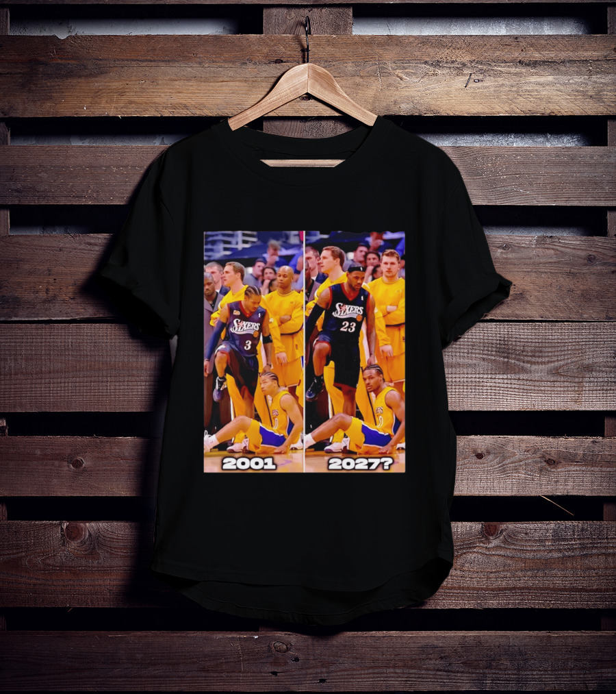 2001 2027 Iverson LeBron Sixers Lakers Step Over Comparison T-Shirt