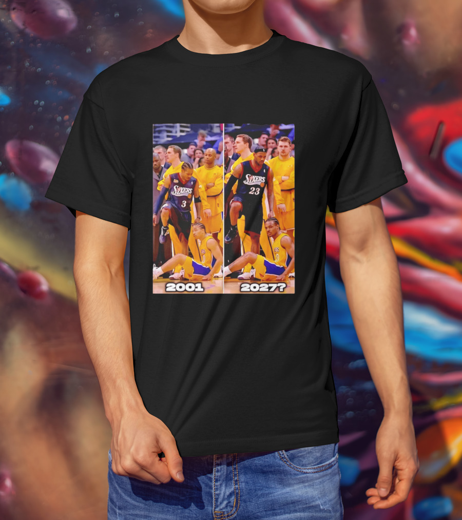 2001 2027 Iverson LeBron Sixers Lakers Step Over Comparison T-Shirt