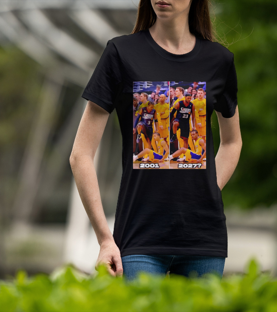 2001 2027 Iverson LeBron Sixers Lakers Step Over Comparison T-Shirt