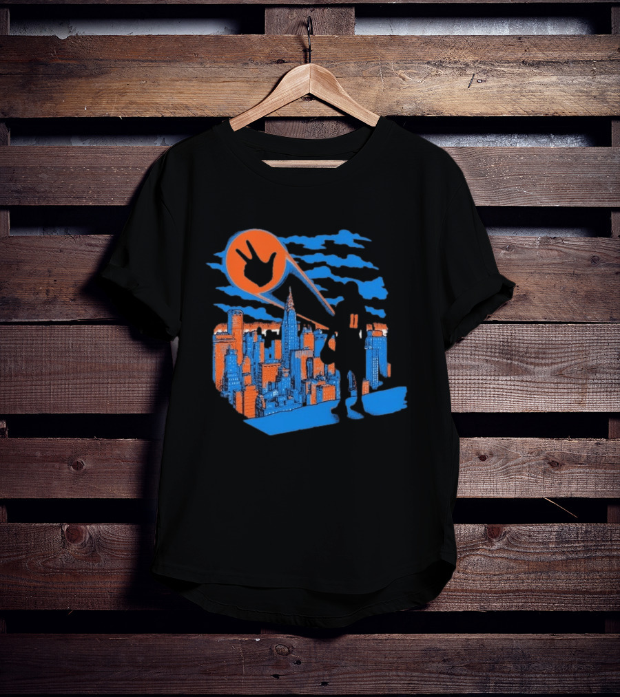 New York Knicks Jalen Brunson NYC Skyline Hero Hand T-Shirt