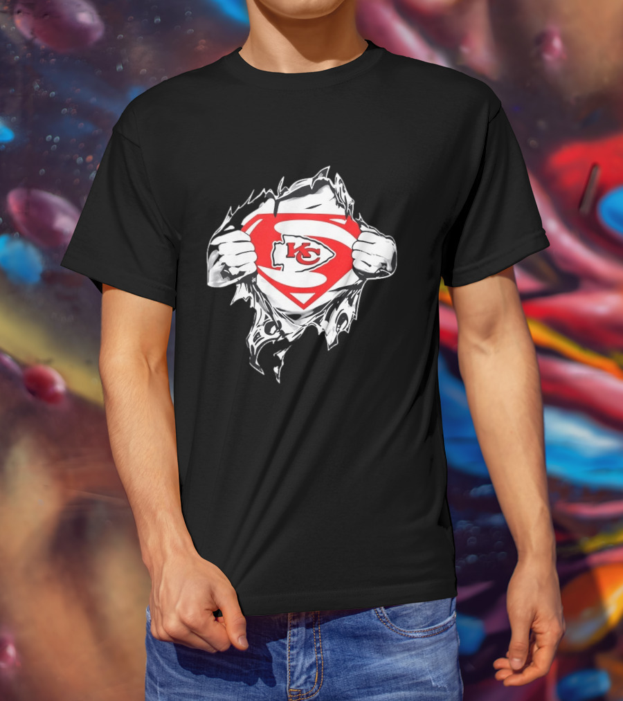 Kansas City Chiefs Superman Rip KC Logo Fan Pride T-Shirt