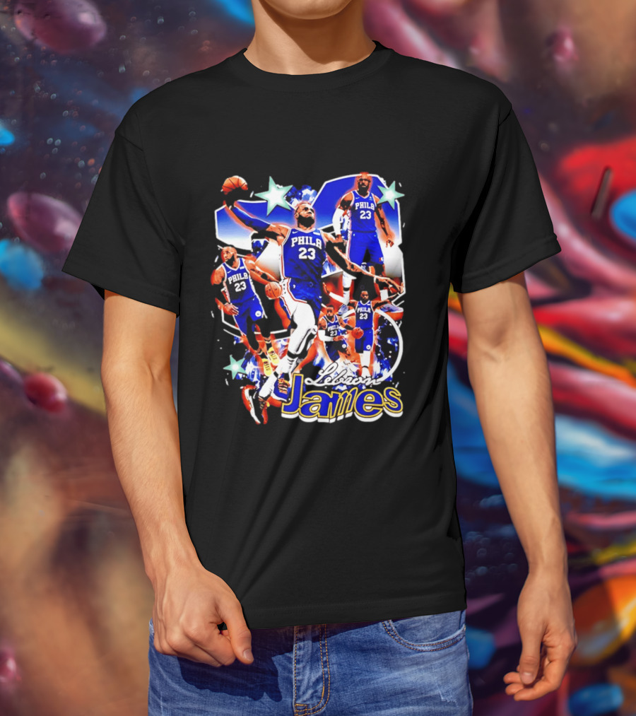 LeBron James Phila 23 Basketball Collage Stars T-Shirt