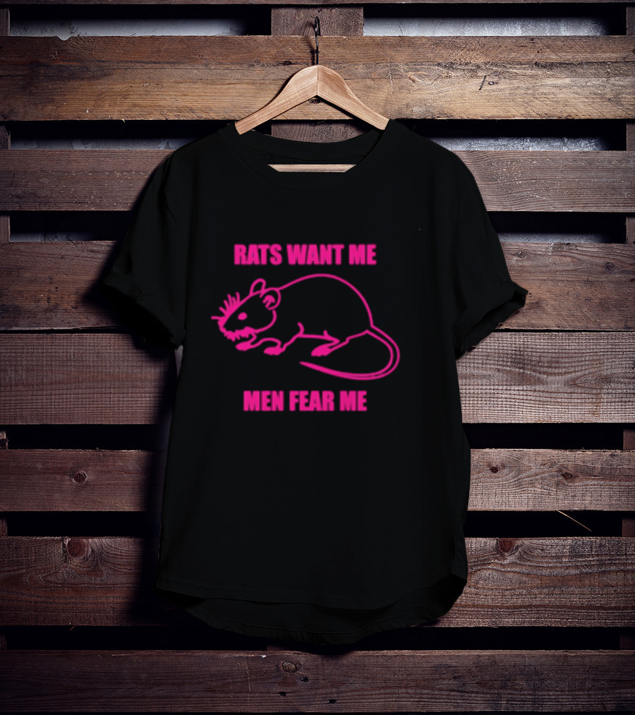 Rats Want Me Men Fear Me Pink Outline Rat Joke T-Shirt