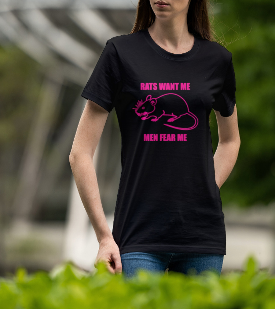 Rats Want Me Men Fear Me Pink Outline Rat Joke T-Shirt