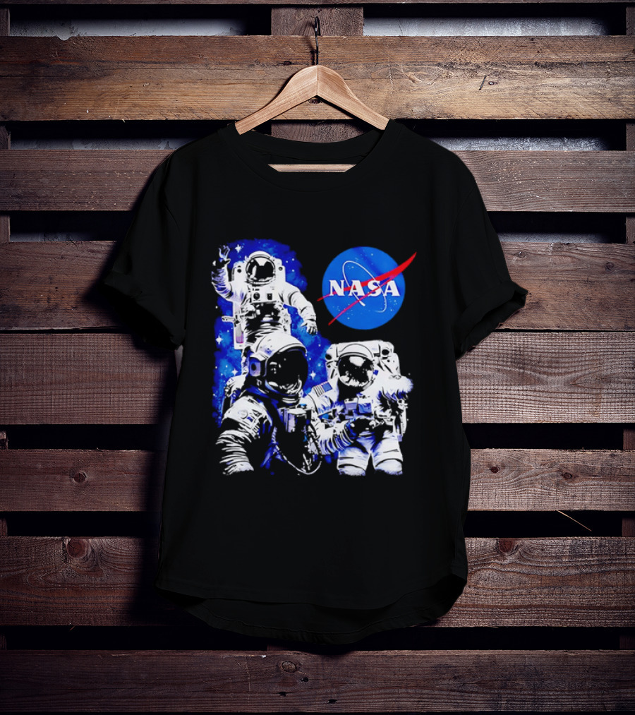NASA Space Exploration Three Astronauts Floating In Deep Space T-Shirt
