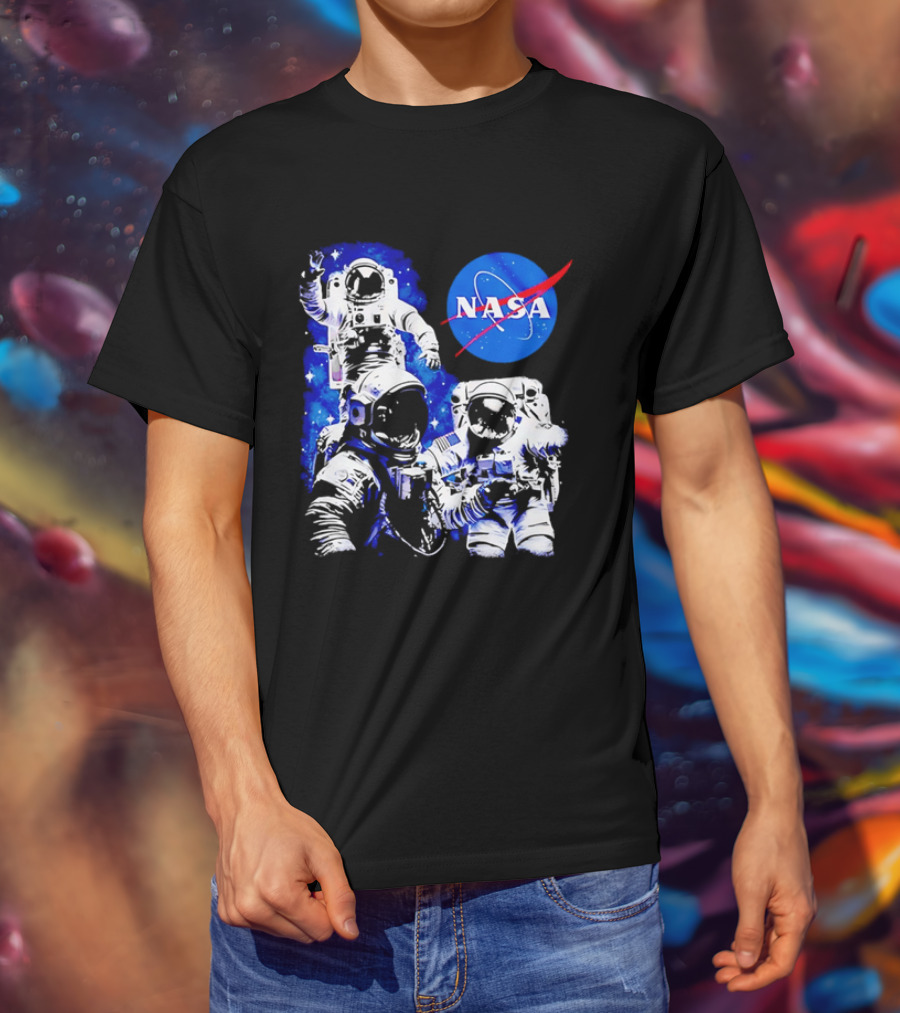 NASA Space Exploration Three Astronauts Floating In Deep Space T-Shirt