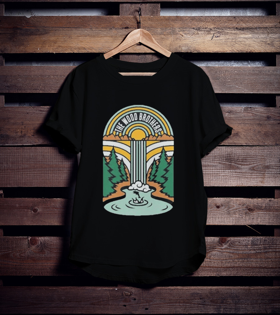 The Wood Brothers Waterfall Nature Scene With Sunburst And River Rapids T-Shirt