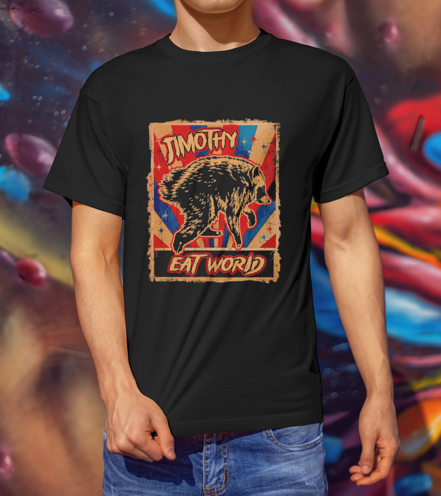 Timothy Raccoon Eat World Retro Starburst T-Shirt