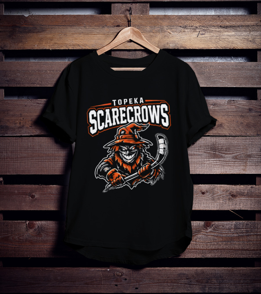 Topeka Scarecrows Sporty Scarecrow Ice Hockey Stick T-Shirt