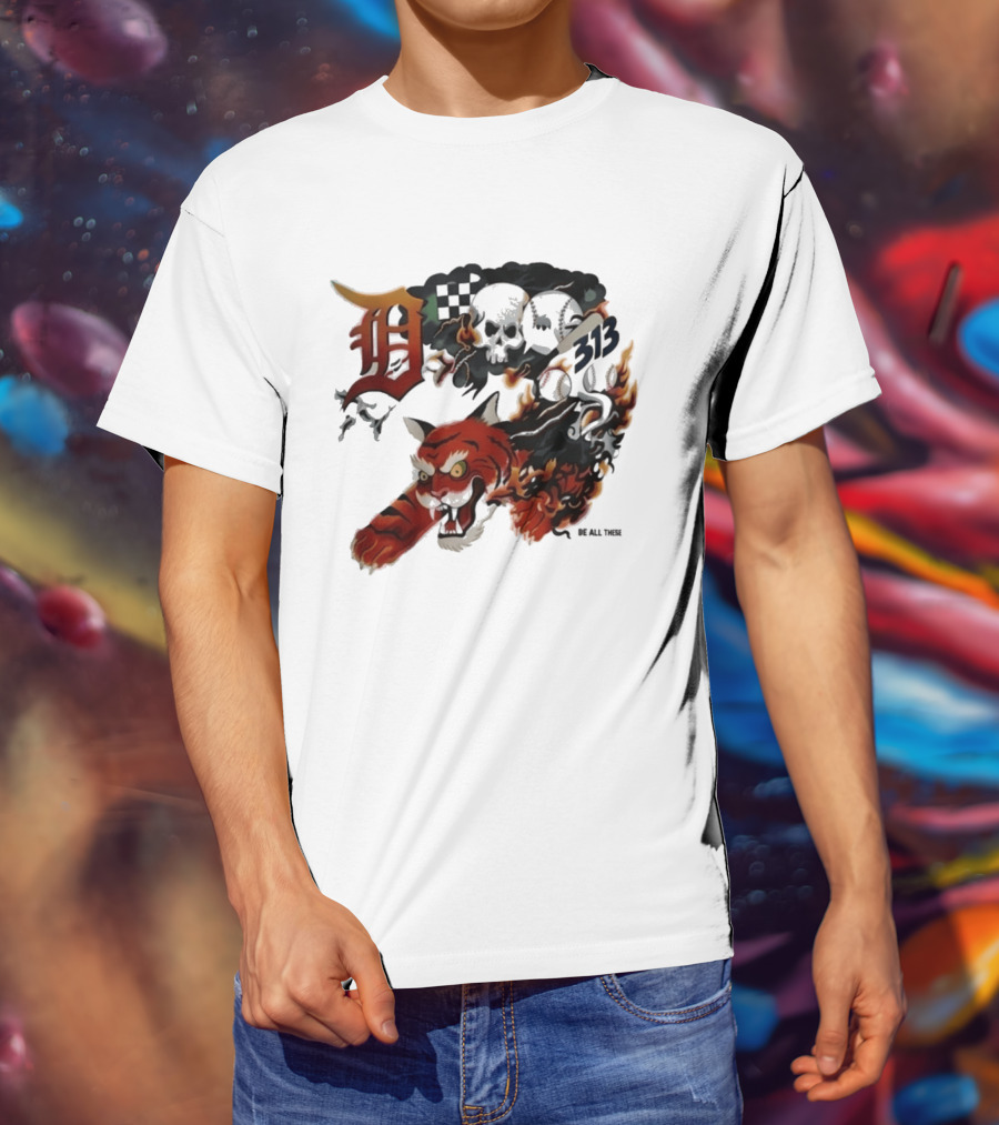 Detroit Tigers Boys & Girls Clubs Of Greater Detroit 313 Skulls Tiger Flame 2026 T-Shirt