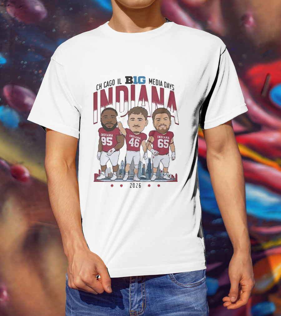 Indiana Hoosiers Big Ten Media Days 2026 Chicago Player Caricature T-Shirt